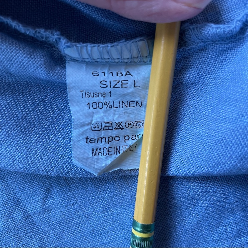 Tempo Paris Light Blue Button Detail 100% Linen V-Neck Sleeveless Dress Large - Picture 8 of 11